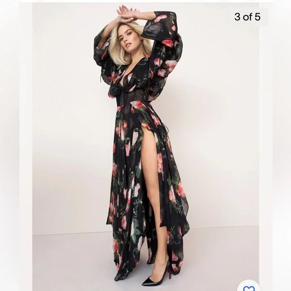 Agent Provocateur Elora Gown Black Floral Silk Dress - Picture 5 of 12